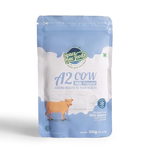 Spacemac Foods Freeze Dried A2 cow milk Powder, Pasture Grazed, Whole A-Grade Non GMO Shelf Stable Milk Powder, 100gm