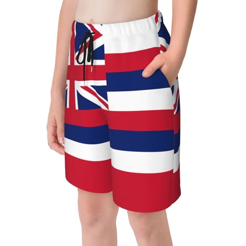 Hawaii Flag Youth Beach Pants, Soft and Breathable, with Drawstring Waist, Suitable for Sports and Leisure.4
