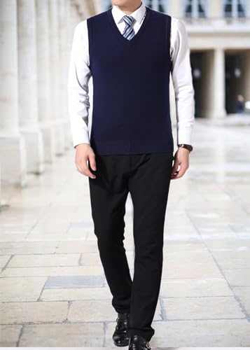 ZUEVI Men's Sweater Vest Classic V-Neck Knitted Pullover Sweaters Tops Sleeveless Relaxed Fit Knitwear Vests3