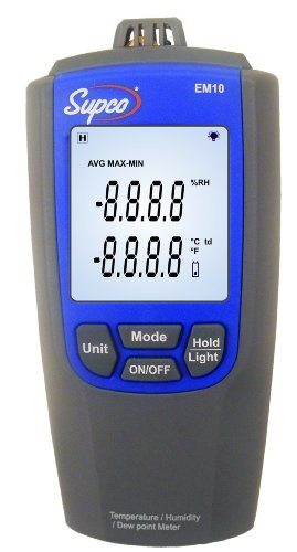 Supco EM10 Temperature and Humidity Meter with LCD Display, 14 to 122 Degrees F