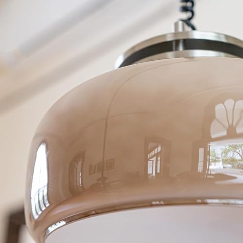 Lámpara de cristal ámbar medieval duradero con detalles de madera para techo 4