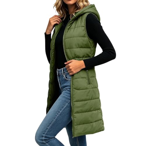 Gumipy Long Puffer Vest Women Hooded Quilted Vest Warm Winter Puffer Jacket - image 1
