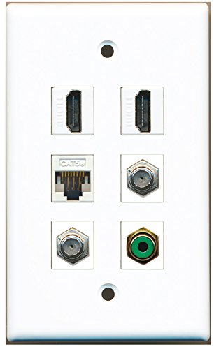 RiteAV - 2 HDMI 1 port RCA zielony 2-portowy kabel koncentryczny TV - port typu F 1 Cat5e Ethernet biała płyta ścienna