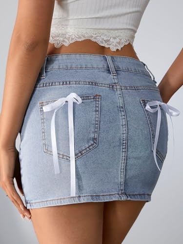 Milumia Women's Bow Knot High Waist Denim Skirt Bodycon Casual Jean Skirts4