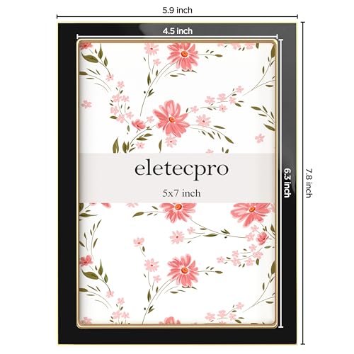 Image of eletecpro 5x7 Enamel Picture Frame with Real Glass Cover, Cute Photo Frame with Gold Metal Edge, Horizontal and Vertical Display Pictures 5 by 7 for Tabletop and Wall Decor, Black, 1 Pack