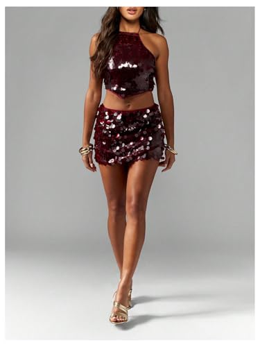 Floerns Women's Shiny Sequin Bodycon Mini Skirt Low Rise Night Out Party Skirts4