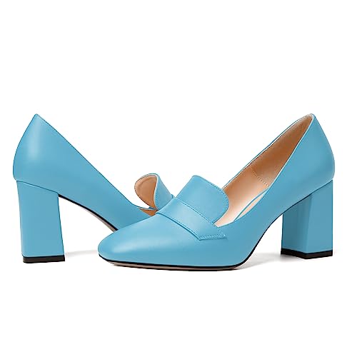 Image of MODENCOCO Womens Sexy Formal Matte Slip On Square Toe Work Block High Heel Loafers Shoes 3.5 Inch