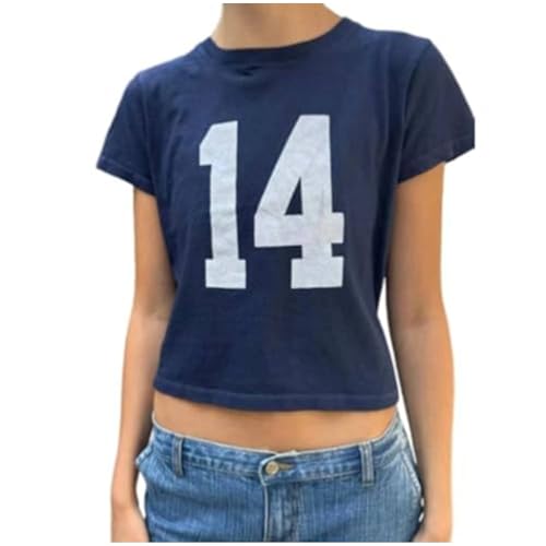 Number 14 Fitted Tee Jersey Summer Crop Top Short Sleeve Y2k Shirt Graphic Baby Tee Women