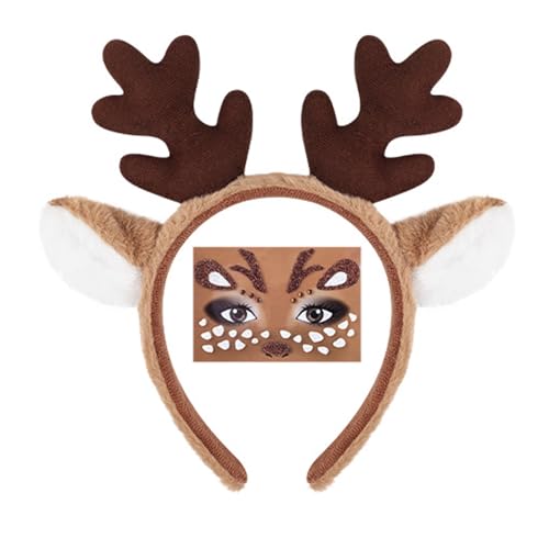 YosiMing Reindeer Antler Headband with Face Sticker Christmas Party Cosplay Costume Accessory Holiday Decoration for Halloween