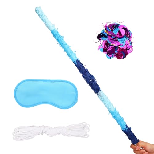 Tinoaly - 2pcs 76cm/29.92in Pinata Sticks, Include Blindfold, Rope & Confetti, Unbreakable Pinata Stick Costume Accessories for Kids Can Have Fun at Any Party (Blue)