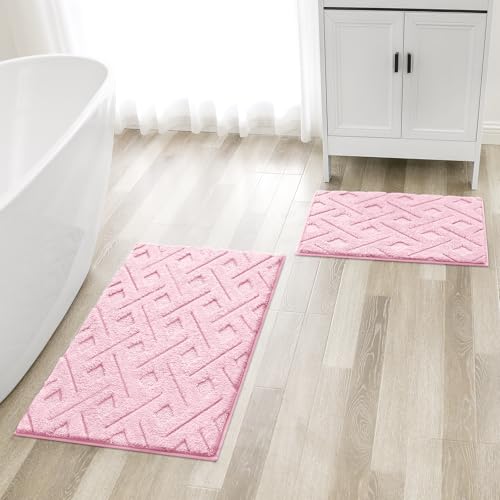 HOMEIDEAS Light Pink Bathroom Rug Set 2 Piece, Soft Microfiber Tufted Bath Mats, Super Absorbent Non Slip, Machine Washable Bathroom Rugs for Tub, Shower and Floor, 20" x 32" Plus 16" x 24" — view 3