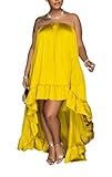 Miiyana Women Strapless Casual Loose Hi-Low Ruffle Hem Off The Shoulder Dresses Flowy A Line Beach Long Maxi Dress Strapless Yellow L