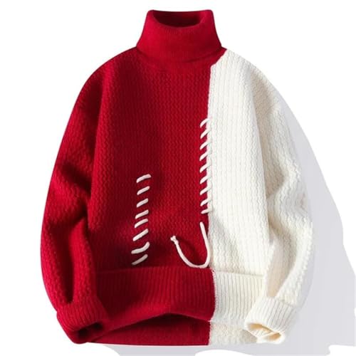 Men's Knitted High Neck Sweater Patchwork Casual Knit Pullovers Loose Warm Pull Sweaters2