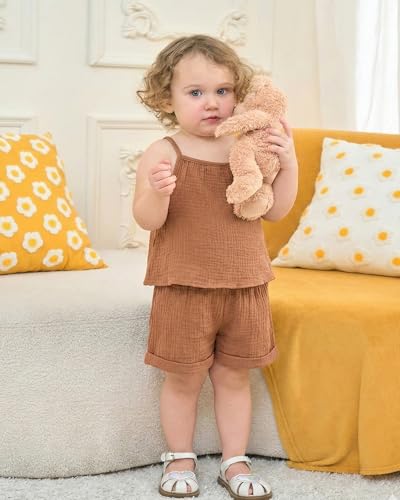 Image of Weebaby Toddler Girl Clothes Baby Summer Outfits Sleeveless Halter Top Ruffle Short Set Cute Kids Clothes Girls
