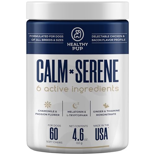 Calming Chews for Dogs with Melatonin - 60 Delicious Soft Treats for Dog Anxiety Relief for Large and Small Dogs - Includes Chamomile, Thiamine, L-Tryptophan - Promotes Rest and Relaxation