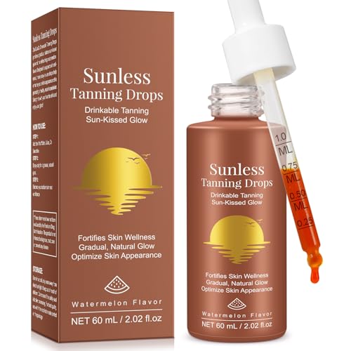 Sunless Tanning Drops to Drink Drinkable Oral Tanning Drops Gradual Natural Sun-Kissed Glow Fortifies Skin Wellness & Moisturizes Skin Appearance for Face & Body (1 Pack)