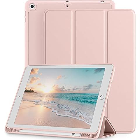 Mastten Case Compatible with iPad 9th/8th/7th Generation Case, for iPad 10.2 Inch Case with Pencil Holder, TPU Smart Stand Back Case Cover for iPad Case 2021/2020/2019, Auto Wake/Sleep, Rose Pink Cover