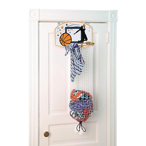 Taylor Toy Over the Door Hanging Laundry Hamper – Basketball Hamper for Kids Bedroom, Sports-Themed Laundry Basket with Hoop Design, Fun Organizer for Boys Room, Teen Dorm, or Playroom Decor by Taylor Toy - Used condition - US$22.85