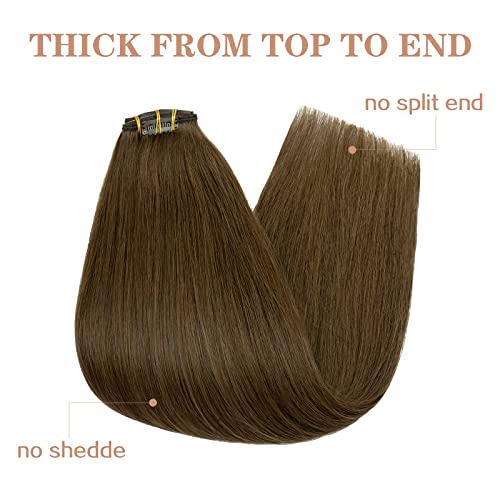 Image of S-noilite Human Hair Clip in Extensions Double Weft Natural Remy Hair Extensions 18 Inch Medium Brown Straight Seamless Human Hair Extensions Full Head for Women 7PCS 120g-#04