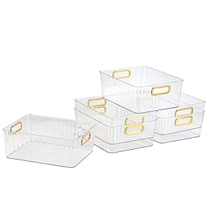 Idotry 6-Pack Clear Pantry Storage Bins, Plastic Organizer Bins