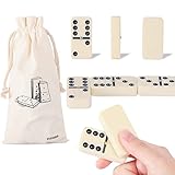 GUSTARIA Dominoes Set for Adults, Dominos Set with 28 Ivory Tiles, Double Six Dominos Game Set for Classic Board Game, with White Canvas Bag (2 to 4 Players)