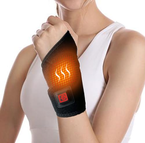 JNGUOSICN Heated Wrist Brace 3 Level Adjustable Heat Therapy Men Women Wrist Warmer Wrap Electric Heated Wrist Brace for Arthritis Injury Joint Pain Relief