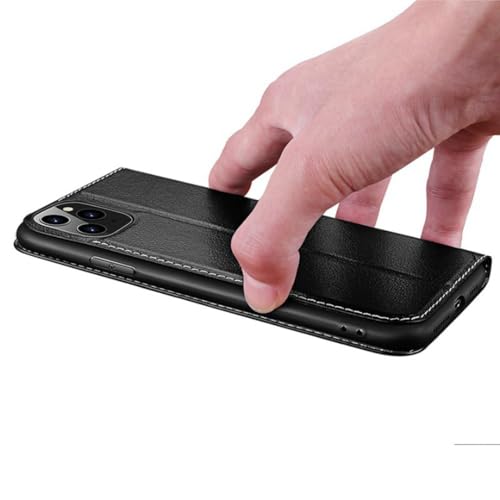 Étui en cuir pour iPhone 16 Pro Max noir chic avec fenêtre de protection