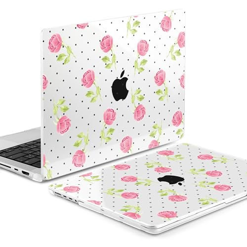 Image of MEEgoodo Case for MacBook Pro 14 inch (M5 /M4 /M3 /M2 /M1) Pro /Max 2026 2025 2024 2023 2021, Case Fit Model A3427 /A3426 /A3434 /A3112 /A3401 /A3185 /A2918 /A2992 /A2779 /A2442,Watercolor Roses&Polka Dots