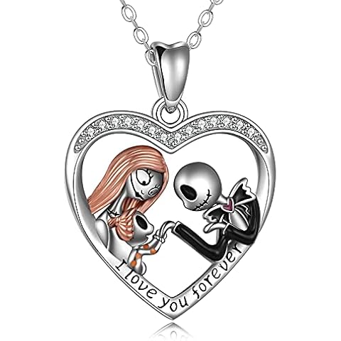 ONEFINITY Jack And Sally Jewelry Nightmare Sterling Silver Family Heart Pendant Necklace Before Christmas Birthday Gifts for Women Cover