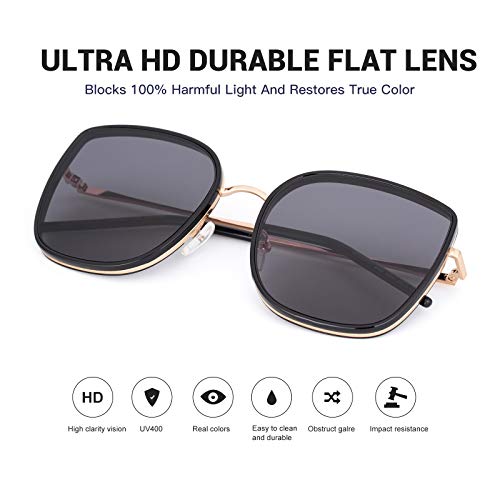 COLOSSEIN Fashion Oversized Sunglasses For Women Square Metal Frame UV400 Lens2