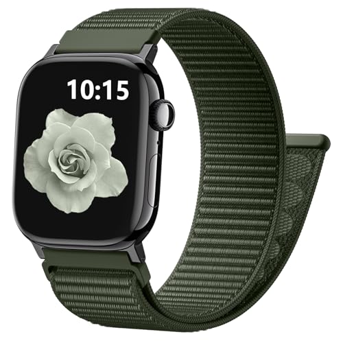 CeMiKa Nylon Loop Strap Compatible with Apple Watch Strap 40mm 42mm 41mm 38mm Men Women - Nylon Sport Soft Breathable Band for iWatch SE Series 11 10 9 8 7 6 5 4 3 SE3, ArmyGreen