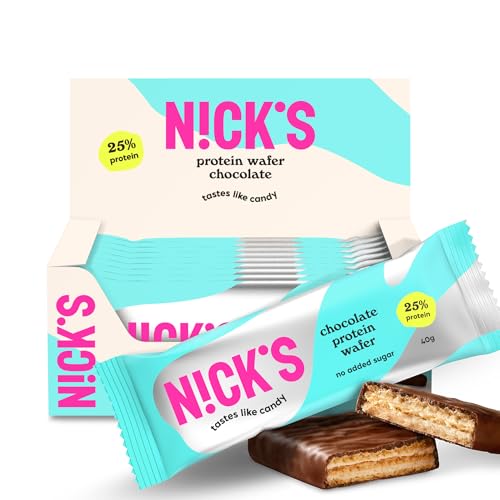 NICKS Protein wafer Chocolate | 25% Proteína | 198 calorías | Barritas Proteicas Oblea Sin Azúcar Añadido Low Carb Snack Bar Sin Gluten (9x40g)