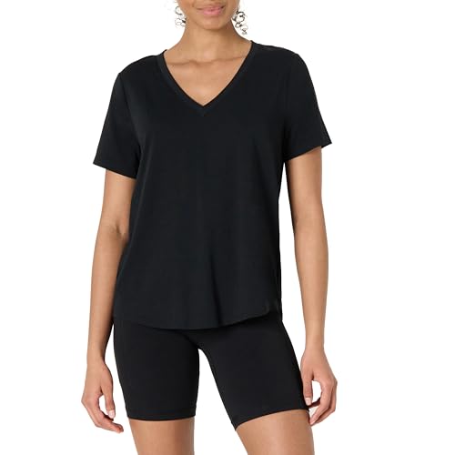 Amazon Essentials Women's Active Soft Cotton Relaxed Fit V-Neck Short Sleeve Lightweight Yoga Workout T-Shirt