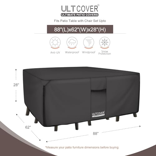 Image of ULTCOVER 600D Tough Canvas Heavy Duty Rectangular Patio Table and Chair Cover - Waterproof Outdoor General Purpose Furniture Covers 88Lx62Wx28H inch, Black