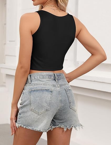 AURUZA Women's Crop Tops, Double Lined Crop Top, High Neck Cropped Tank Top Sleeveless Racerback Tops Basic Summer Shirt - Image 4