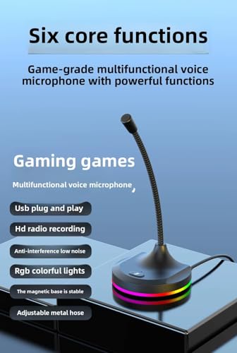 Image of ETZIN USB Computer Microphone with Mute Button and RGB Lighting,Plug&Play USB 3-Port Hub Mic for Conference,Gaming,You,Desktop PC Mic for -Black- EPL-1534UG