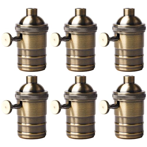 WIYETY Lot de 6 douilles aluminium vintage : 220 V E27 bronze interrupteur rotatif, adaptateur...