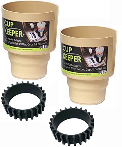 Cup Keeper Plus-2 PK W/Beverage Bands Car Cup Holder Adapter Expands to Hold Larger Beverage Containers up to 3.7\" Diameter/Fits 32 oz Flasks & Water Bottles