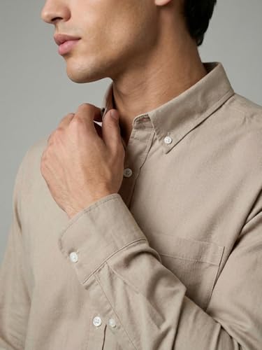 Image of Urbano Fashion Men's Cotton Full Sleeve Regular Fit Solid Oxford Shirt with Button-Down Collar