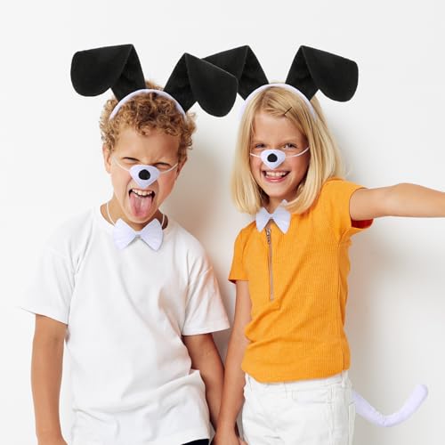 Syhood Dackel Hunde Kostüm Set für Karneval | Hunde Ohren Stirnband + Nase + Schwanz + Handschuhe + Fliege | Hundekostüm für Tier Party Fasching Geburtstag Welpen Cosplay Zubehör
