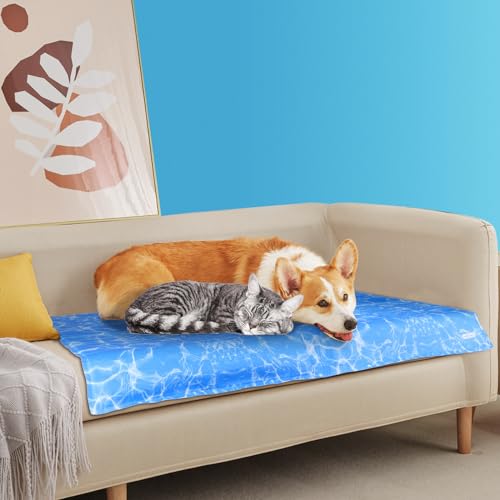 Nobleza - Kühlmatte Hunde Selbstkühlend Ungiftige Gelauflagen Welpe Katzenbett Kühlmatratze im Sommer, 110 * 70cm, Blau, XL