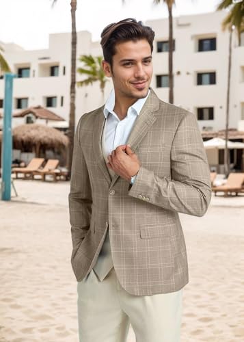 Mens Blazer Slim Fit Stripes Plaid Casual Suit Jacket for Men Two Buttons Business Lapel Sport Coats4