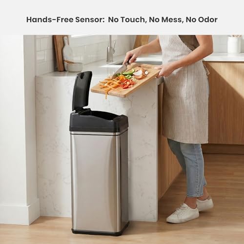 iTouchless 13 Gallon Patented Sensor Trash Can with Lid & Odor Filter, Original Inventor 50L Automatic Kitchen Garbage Bin, Fingerprint-Proof Stainless Steel, Pet-Proof Lock, Soft-Close, Silver by iTouchless - Image 3