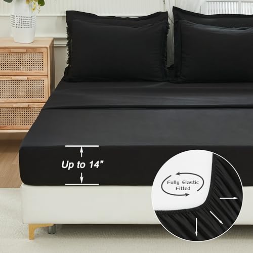 Image of Andency Black King Size Comforter Set with Sheets - 7 Pieces Boho Tassel Bed in a Bag Soft Lightweight Bedding Sets, Black Fringe Bed Set with Comforter, Sheets, Pillowcases & Shams