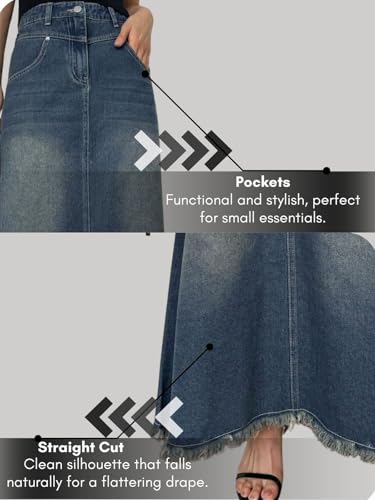 Image of GRECIILOOKS Women's High Waist White Denim Skirt with Front Slit - Long Maxi Jean Skirt Casual Fashion - Stylish Denim Skirts for Women