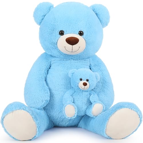 MorisMos Oso de Peluche Gigante, 100cm Azul Peluches Grandes con Oso Bebé Teddy Bear Peluches de Animales Juguetes Kawaii Osito Peluche Regalos para Novia Madres Cumpleaños San Valentín