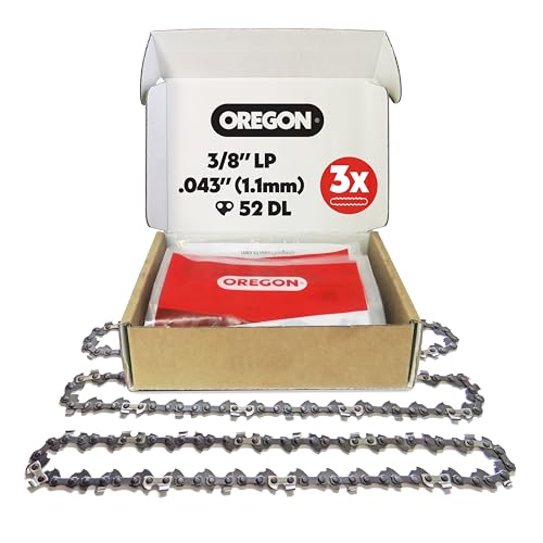 Lot de 3 Chaîne de Tronçonneuse Oregon 3/8' LP pour Guide de 35cm (14'), Jauge .043' (1,1mm), 52 Maillons - Chaîne de Rechange à Faible Rebond, Compatible Bosch, Husqvarna, Ryobi, Makita et plus