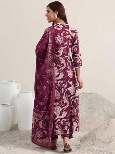 Image of Libas Printed Cotton Anarkali Kurta With Trouser and Dupatta