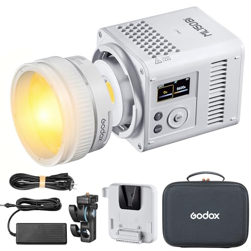 Godox ML150BI Bi-Color LED Video Light 2800K-6500K 61054Lux Video Lighting Kit APP/DMX/NFC Addition Control mit ML-Z Zoom Objektiv Reflektor und V-Mount Batterie Adapter ML-VMA