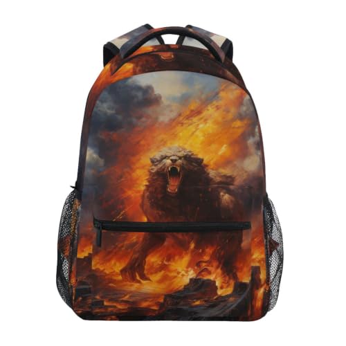 Sac à dos scolaire lion ergonomique et grand sac pour étudiants en peinture à l'huile